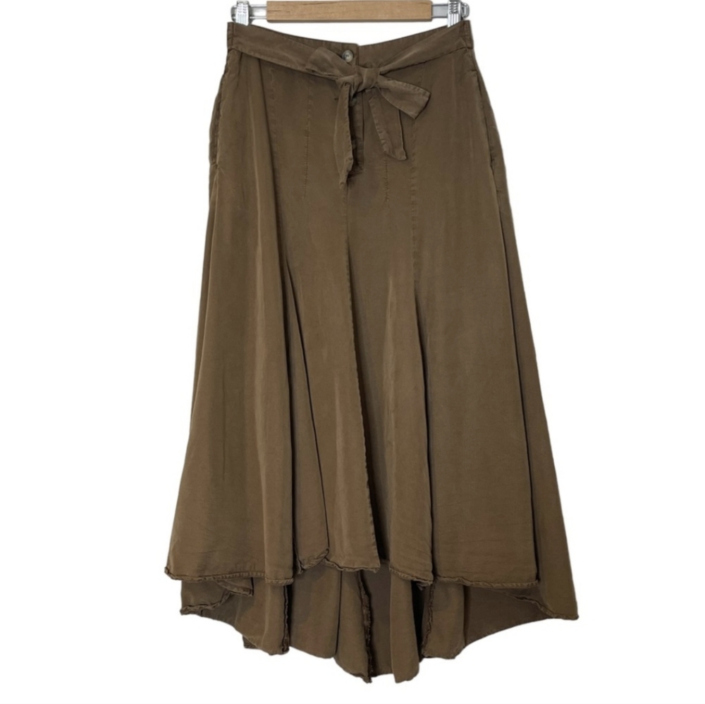 Zara Lyocell Button Front High Low Midi Skirt